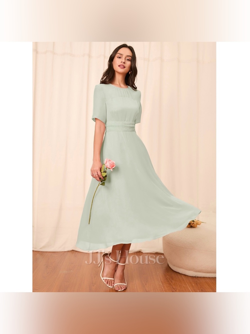 JJ’s House Chiffon Midi Dress NEW Women’s Small Sage Green Romantic Wedding